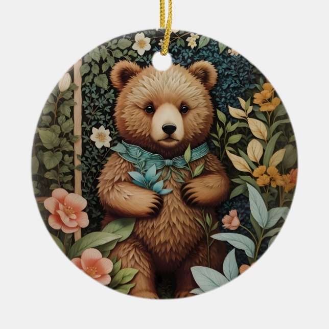 Niedlich Baby Brown Bear William Morris Inspiriert Keramik Ornament (Vorne)