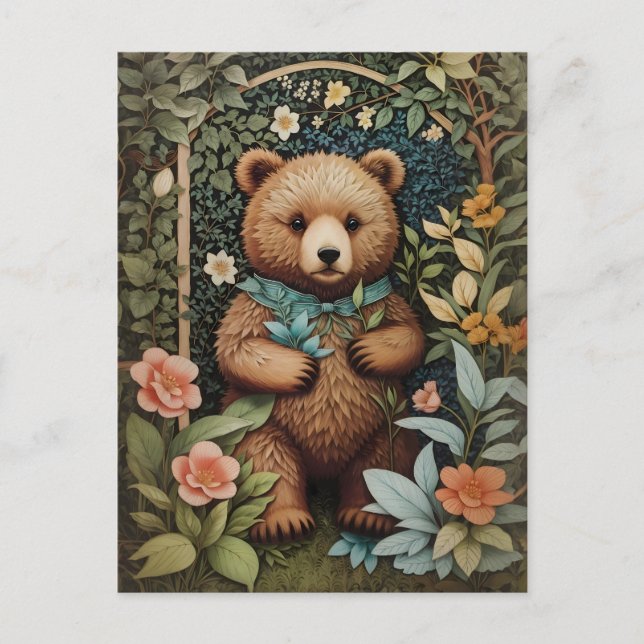 Niedlich Baby Brown Bear William Morris Inspiriert Postkarte (Vorderseite)