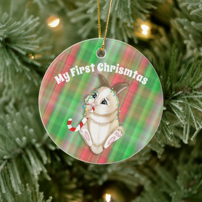 Niedlich Baby Bunny Mein erstes Foto zu Weihnachte Keramik Ornament (Baum)