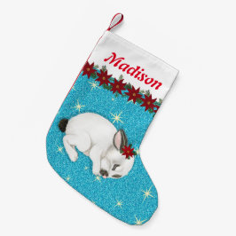 Niedlich Baby Bunny poinsettias Glitzer Individuel Kleiner Weihnachtsstrumpf