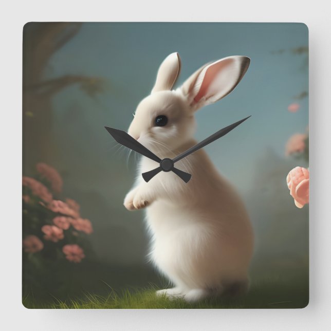 Niedlich Baby Bunny Portrait Quadratische Wanduhr (Vorderseite)