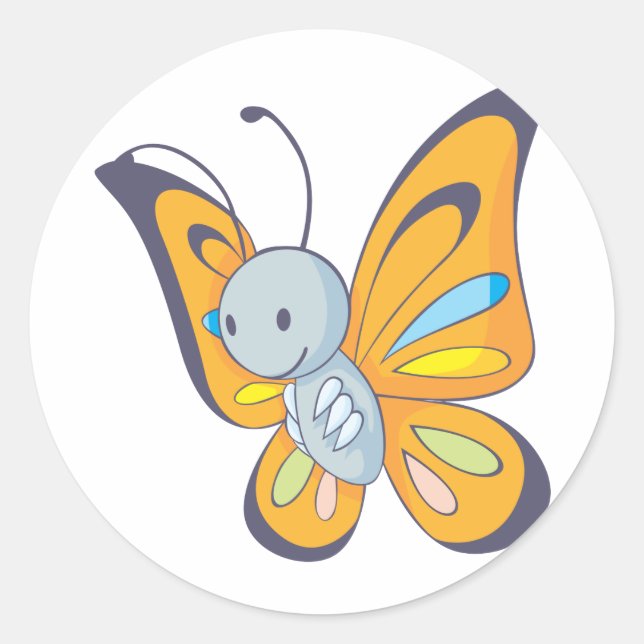 Niedlich Baby Butterfly Cartoon Runder Aufkleber (Vorderseite)