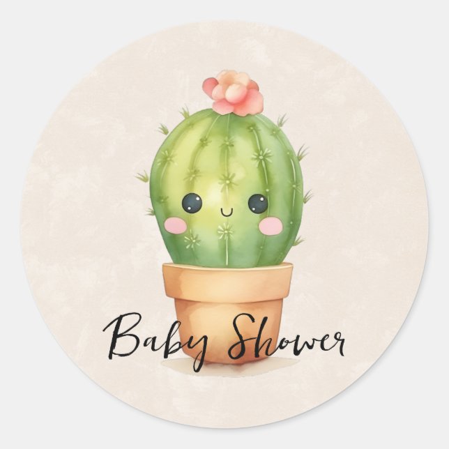 Niedlich Baby Cactus succulent Baby Shower Runder Aufkleber (Vorderseite)