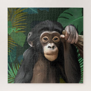 Niedlich Baby Chimp Tropischer Dschungel Verlasse