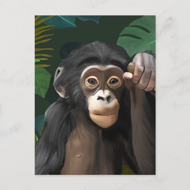 Niedlich Baby Chimpanzee Tropischer Dschungel Blät Postkarte (Vorderseite)
