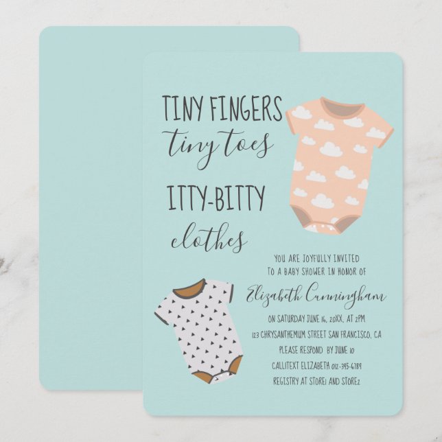 Niedlich Baby Clothes Kinderdusche Party Einladung (Vorne/Hinten)