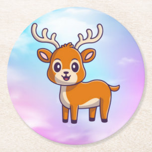 Niedlich Baby Deer Cartoon-23501 Runder Pappuntersetzer