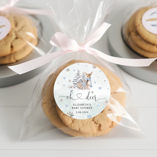 Niedlich Baby Deer Winter Blue Runder Aufkleber (Von Creator hochgeladen)
