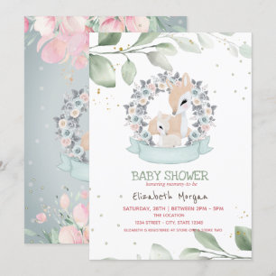 Niedlich Baby Deers Stars Blätter Babydusche Einladung