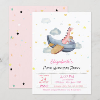 Niedlich Baby Dino Airplane Stars Geburtstag Einladung