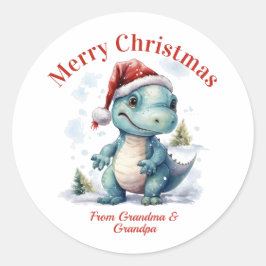 Niedlich Baby Dinosaur Frohe Weihnachten Runder Aufkleber
