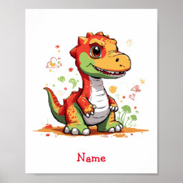 Niedlich Baby Dinosaur Individuelle Name Poster
