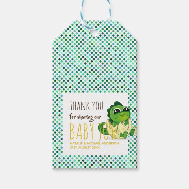 Niedlich Baby Dinosaurier Schnupperdusche Party Pu Geschenkanhänger (Vorderseite)