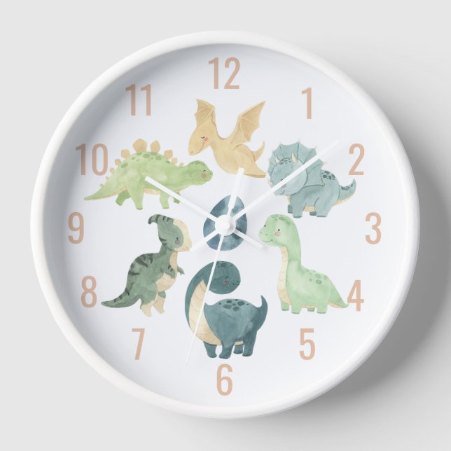 Niedlich Baby Dinosaurier Watercolor Orange Uhr (Vorderseite)