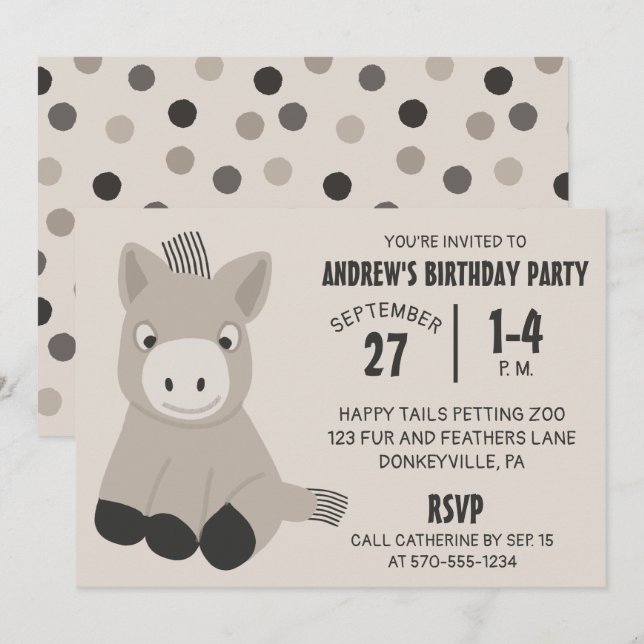 Niedlich Baby Donkey Geburtstagsparty Einladung (Vorne/Hinten)