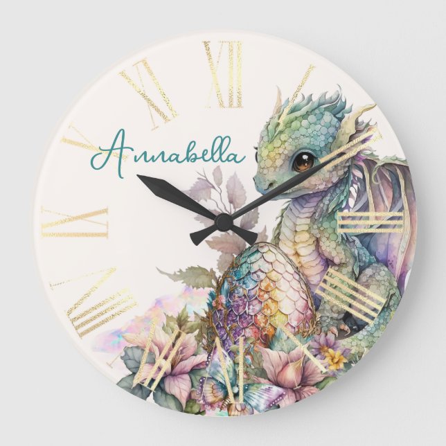 Niedlich Baby Dragon Egg Große Wanduhr (Vorderseite)