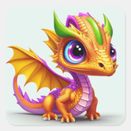 Niedlich Baby Dragon Quadratischer Aufkleber
