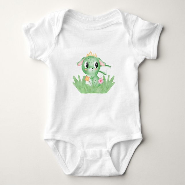 Niedlich Baby Dragon Watercolor Baby Strampler (Vorderseite)