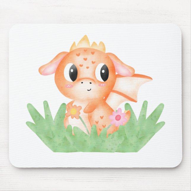 Niedlich Baby Dragon Watercolor Mousepad (Vorne)