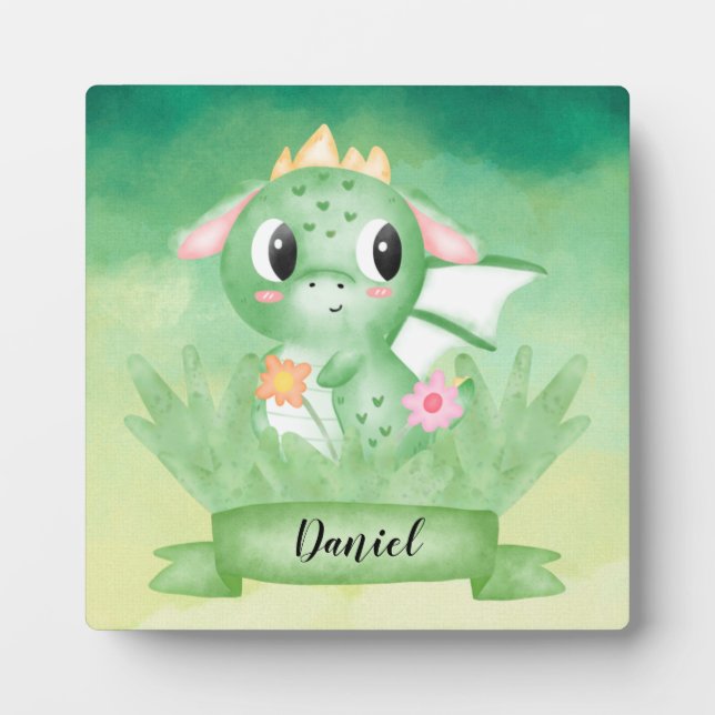 Niedlich Baby Dragon Watercolor Plaque Fotoplatte (Vorderseite)