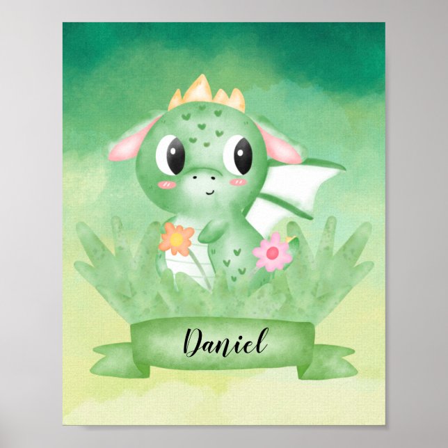 Niedlich Baby Dragon Watercolor Poster (Vorne)