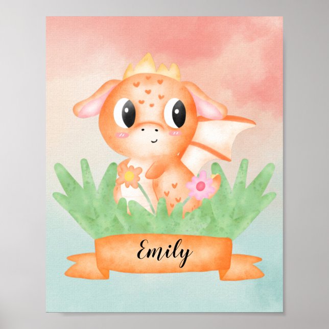 Niedlich Baby Dragon Watercolor Poster (Vorne)