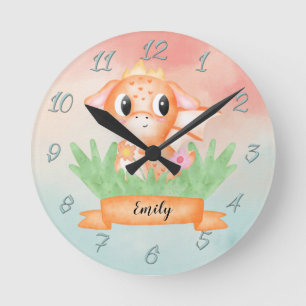 Niedlich Baby Dragon Watercolor Runde Wanduhr
