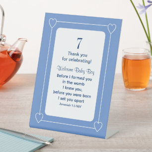 Niedlich Baby Dusche Bibel Verse Christliches blau Sockelschild