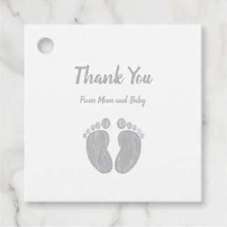 Niedlich Baby Dusche Danke Lässige graue Fußspuren Geschenkanhänger