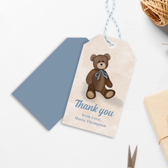 Niedlich Baby Dusche Danke Teddy Bear Geschenkanhänger (Cute baby shower custom gift tag.)