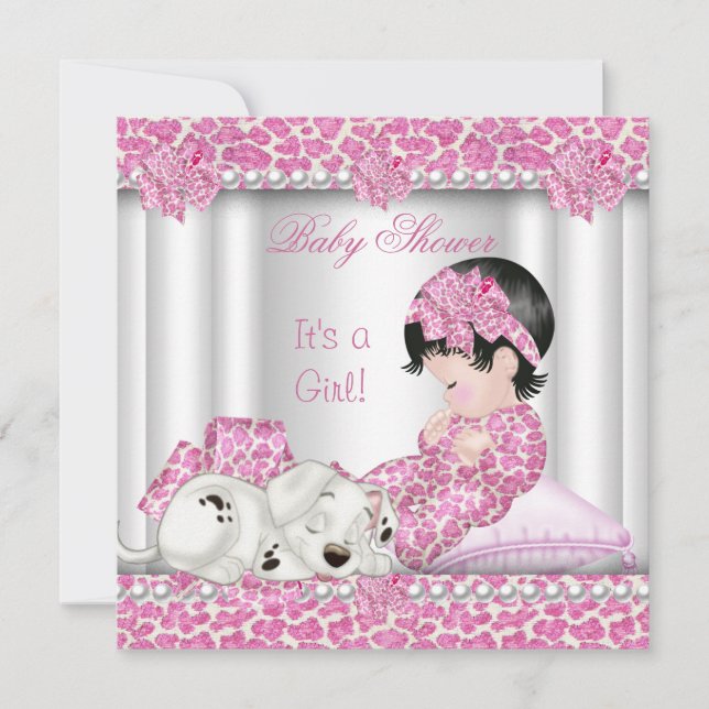 Niedlich Baby Duwer Girl Pink Leopard Einladung (Vorderseite)