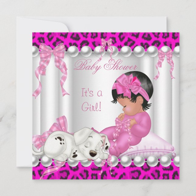 Niedlich Baby Duwer Girl Pink Leopard Einladung (Vorderseite)