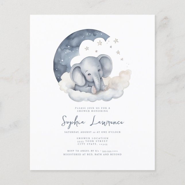 Niedlich Baby Elephant Baby Dusche Einladung (Vorderseite)