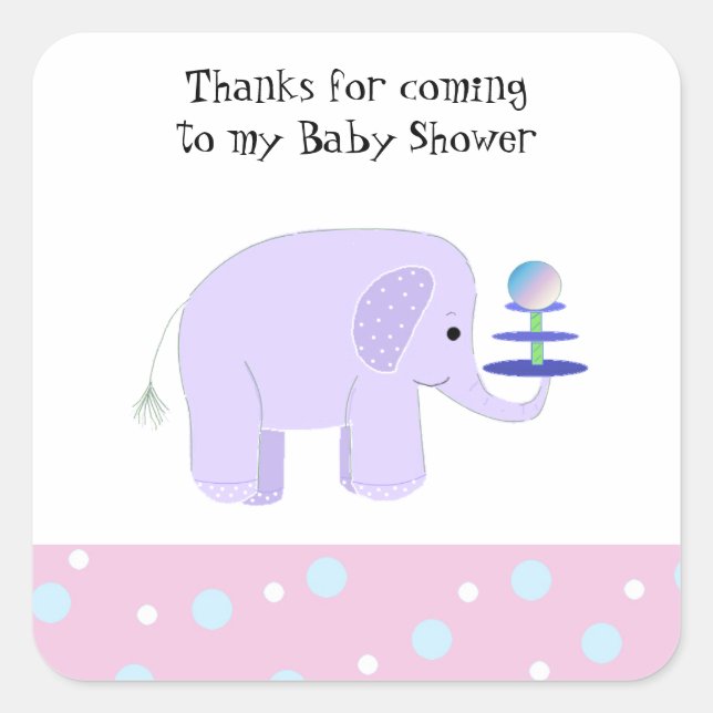 Niedlich Baby Elephant Baby Dusche Quadratischer Aufkleber (Vorderseite)