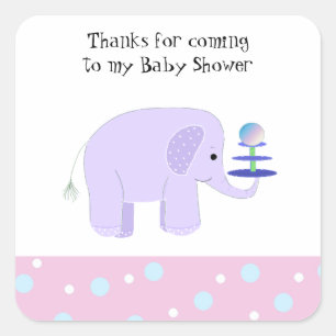 Niedlich Baby Elephant Baby Dusche Quadratischer Aufkleber