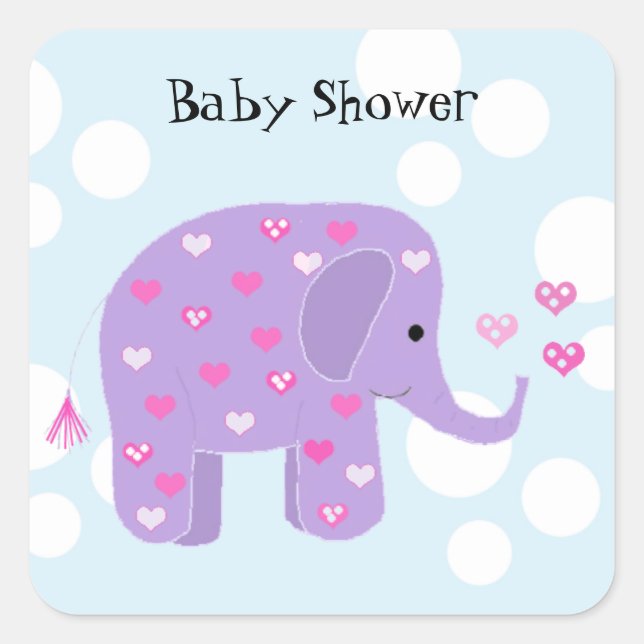 Niedlich Baby Elephant Baby Dusche Quadratischer Aufkleber (Vorderseite)
