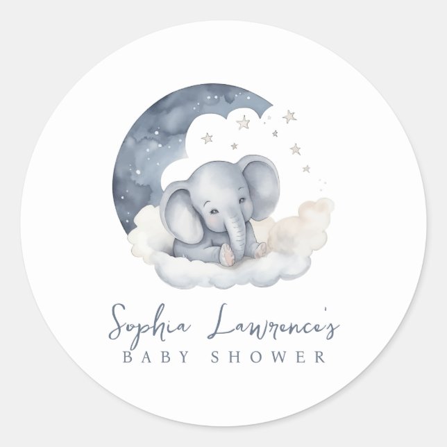 Niedlich Baby Elephant Baby Dusche Runder Aufkleber (Vorderseite)