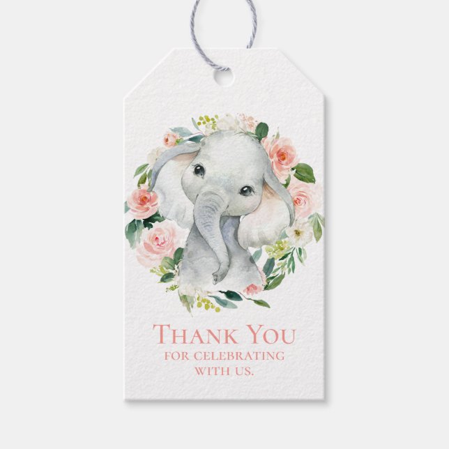 Niedlich Baby Elephant Baby Dusche Vielen Dank Geschenkanhänger (Vorderseite)