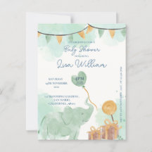 Niedlich Baby Elephant Balloon Babydusche Einladun