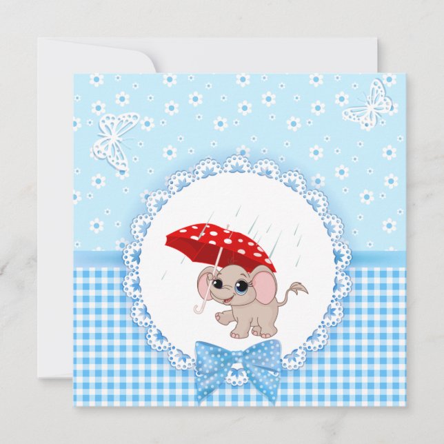 Niedlich Baby Elephant Blue Baby Sprinkle Dusche Einladung (Vorderseite)