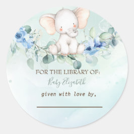 Niedlich Baby Elephant Blue Rose Runder Aufkleber