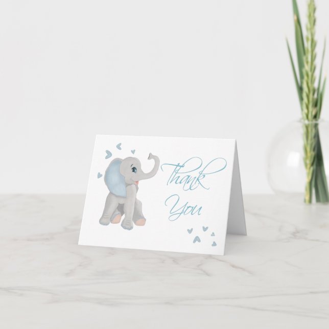Niedlich Baby Elephant Blue Watercolor Dankeschön  Dankeskarte (Vorderseite)