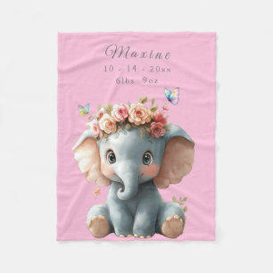Niedlich Baby Elephant Butterfets Blume Fleecedecke