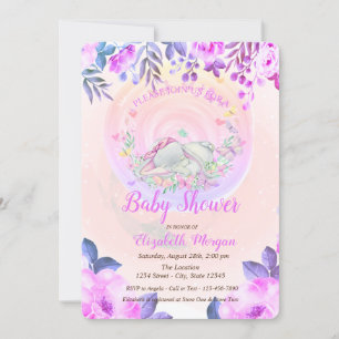 Niedlich Baby Elephant Butterfets Floral Einladung