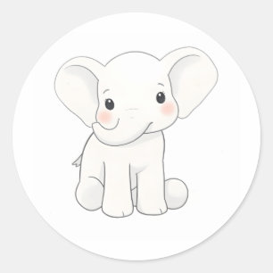 Niedlich Baby Elephant Calf Aquarell Druckaufklebe Runder Aufkleber