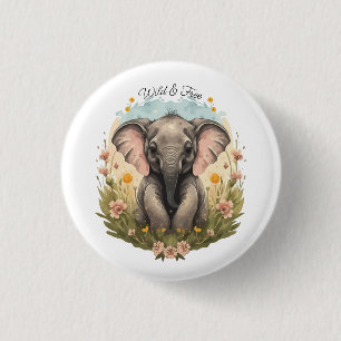 Niedlich Baby Elephant Calf Wildblume Wanderlust Button
