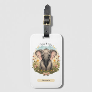 Niedlich Baby Elephant Calf Wildblume Wanderlust Gepäckanhänger
