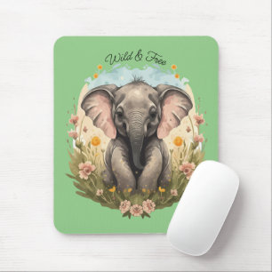 Niedlich Baby Elephant Calf Wildblume Wanderlust Mousepad