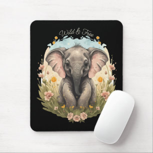 Niedlich Baby Elephant Calf Wildblume Wanderlust Mousepad