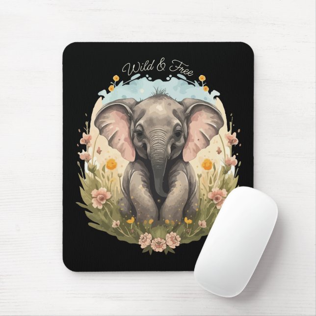 Niedlich Baby Elephant Calf Wildblume Wanderlust Mousepad (Mit Mouse)